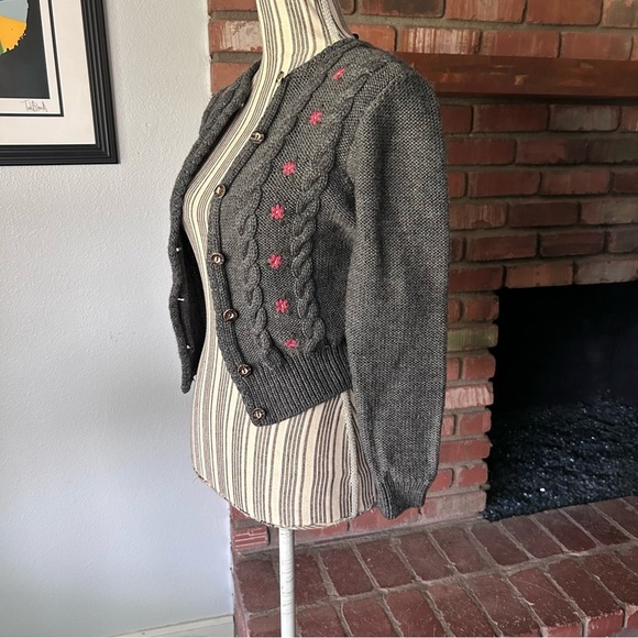 VTG Lanamoden Salzburg Floral Embroidered Wool Cardigan in Gray Sz XS - Picture 8 of 10
